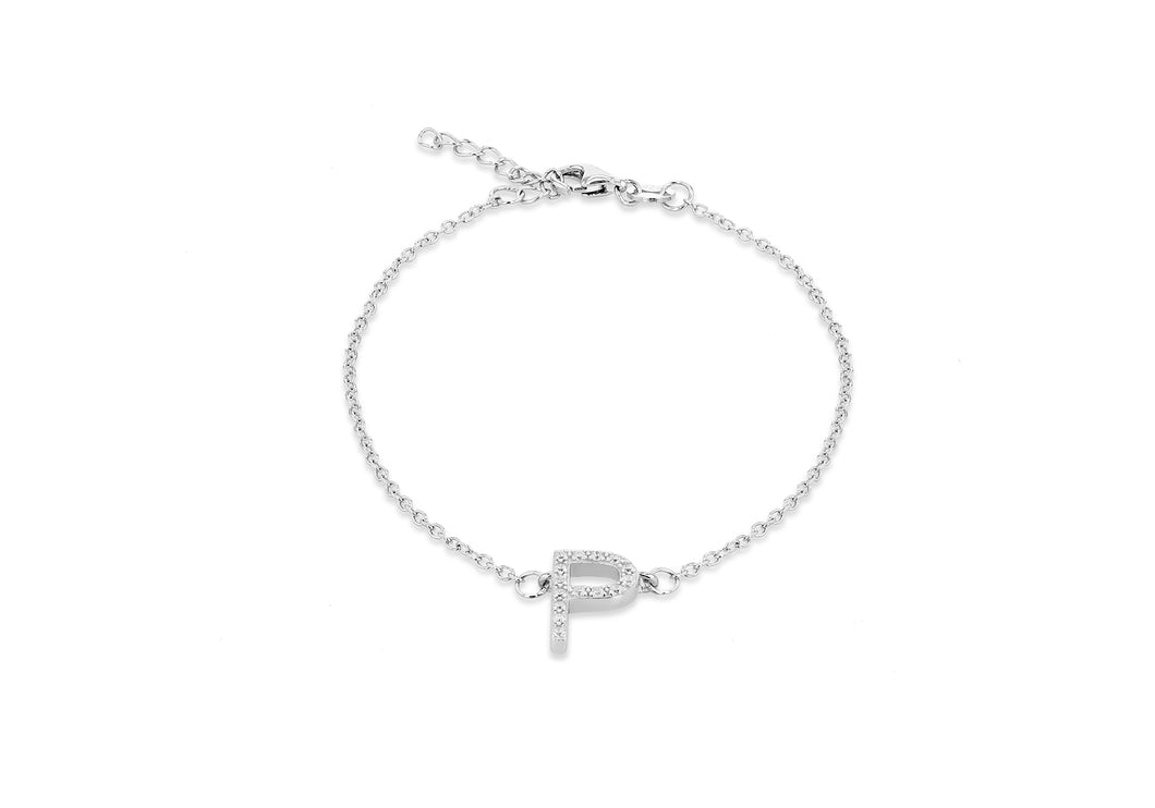 Sterling Silver, Rhodium Plated, Initial 'P' Bracelet - Product Code - 8.29.3122