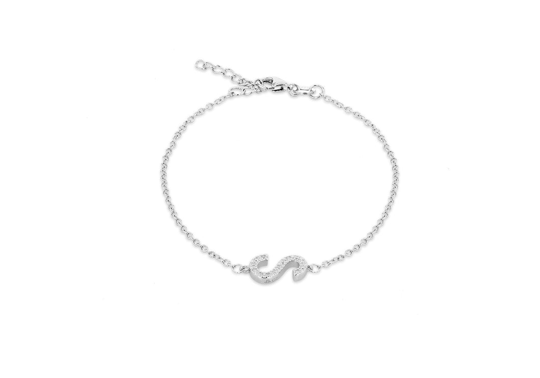 Sterling Silver, Rhodium Plated, Initial 'S' Bracelet - Product Code - 8.29.3152