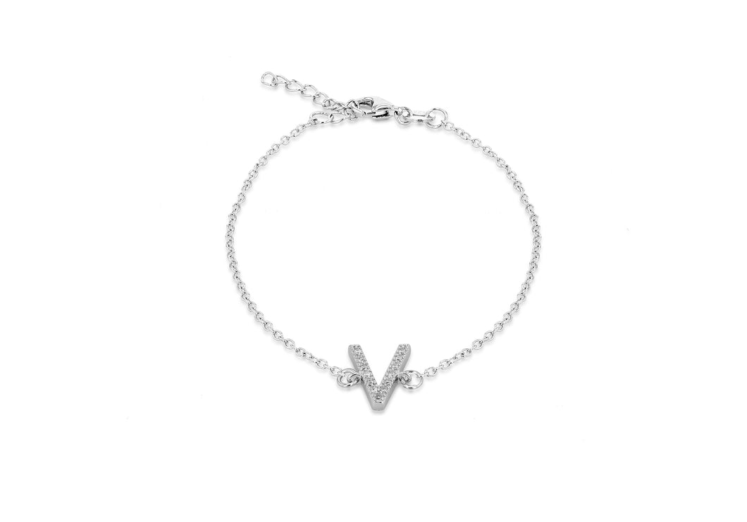 Sterling Silver, Rhodium Plated, Initial 'V' Bracelet - Product Code - 8.29.3182