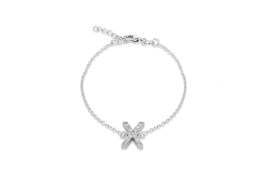 Sterling Silver, Rhodium Plated, Initial 'X' Bracelet - Product Code - 8.29.3202