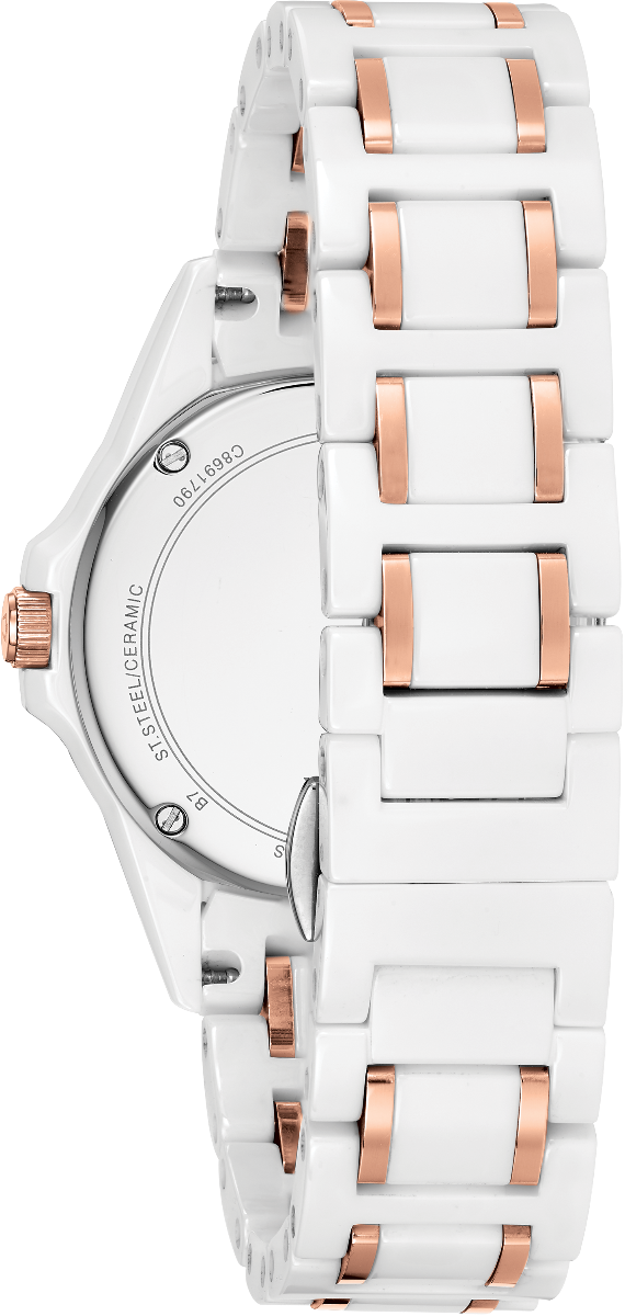 BR-S Quartz in White Ceramic with Rose Gold Bezel on White Leather Strap  with White Dial BRS 98 WCR