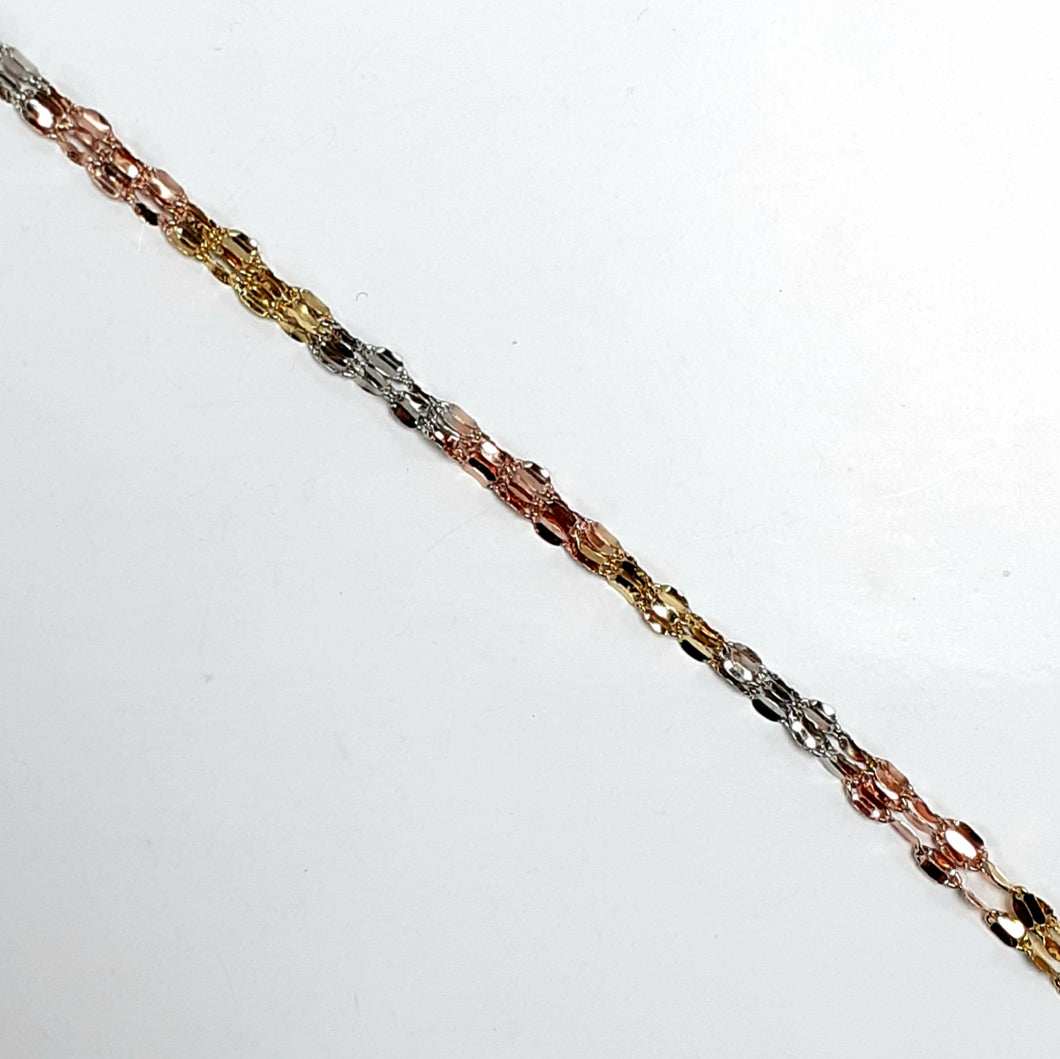 9ct 3 Colour Yellow, White & Rose Gold Hallmarked Ladies Bracelet - Product Code - VX12
