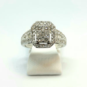 9ct Hallmarked White Gold Fine White Diamond Designer Ring - Product Code - G594