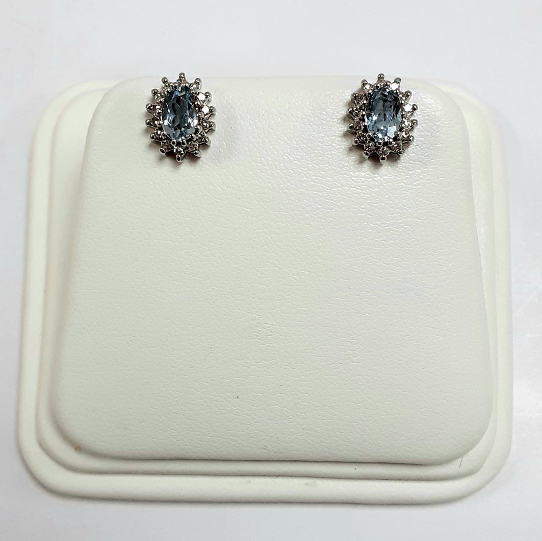 9ct White Gold Hallmarked Stone Set Earrings - Product Code - R417