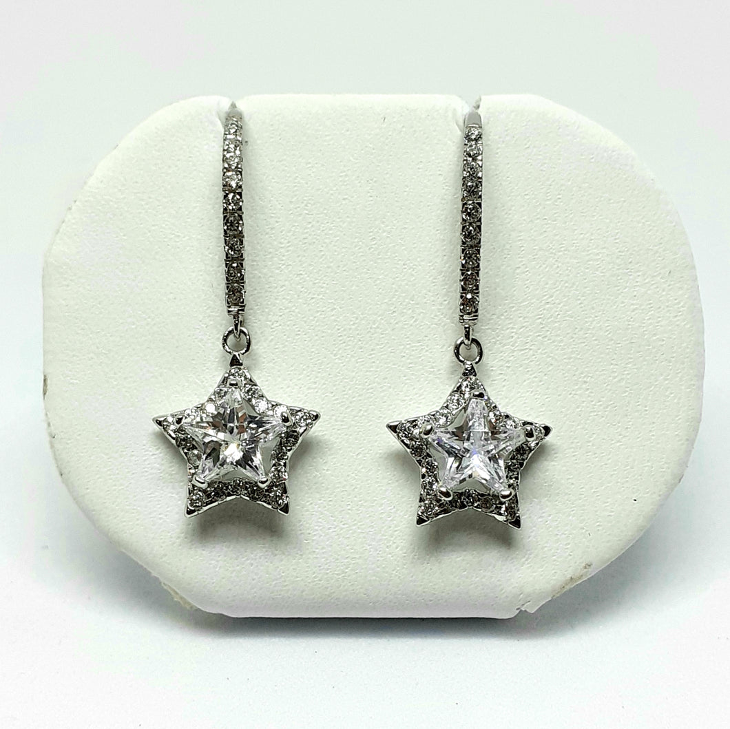 9ct White Gold Hallmarked Stone Set Earrings - Product Code - VX571