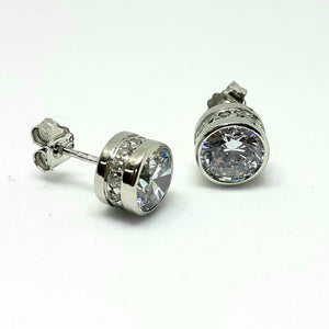 9ct White Gold Hallmarked Stone Set Earrings - Product Code - VX588