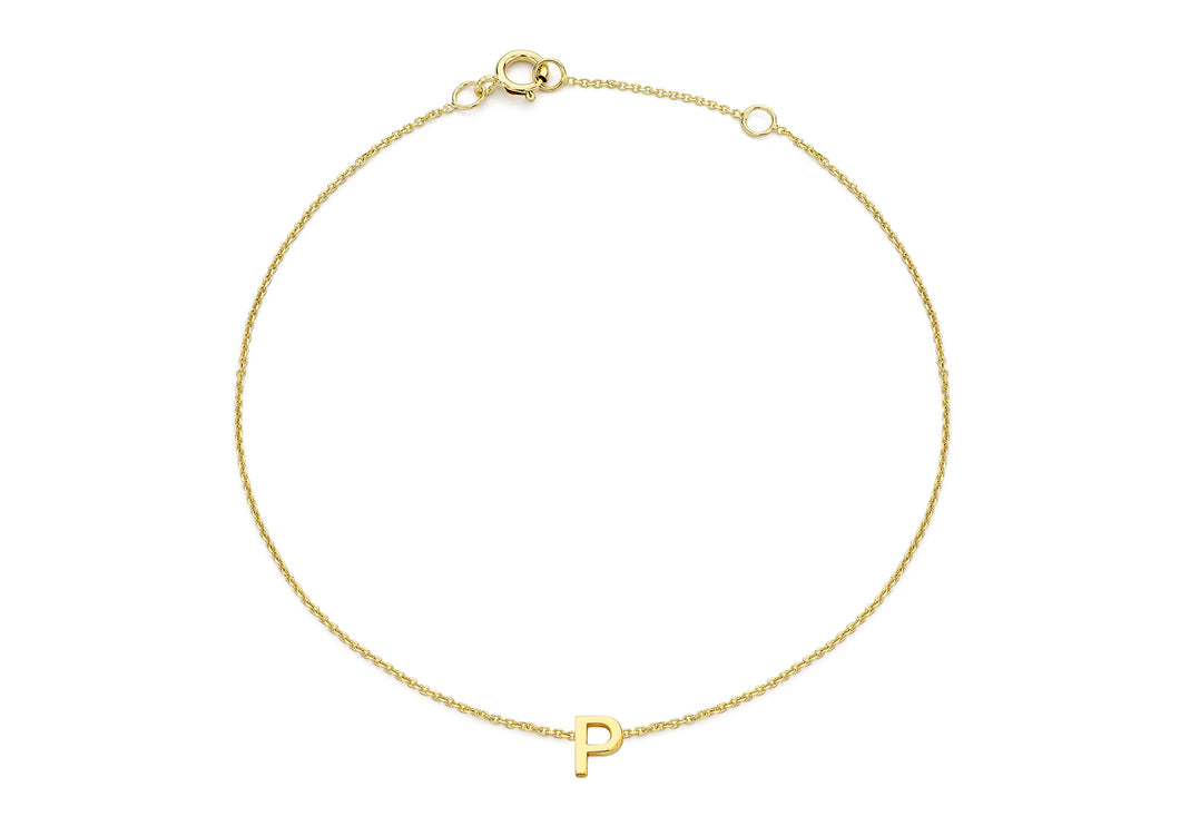 9ct Yellow Gold Initial 'P' Bracelet - Product Code - 1.29.0165