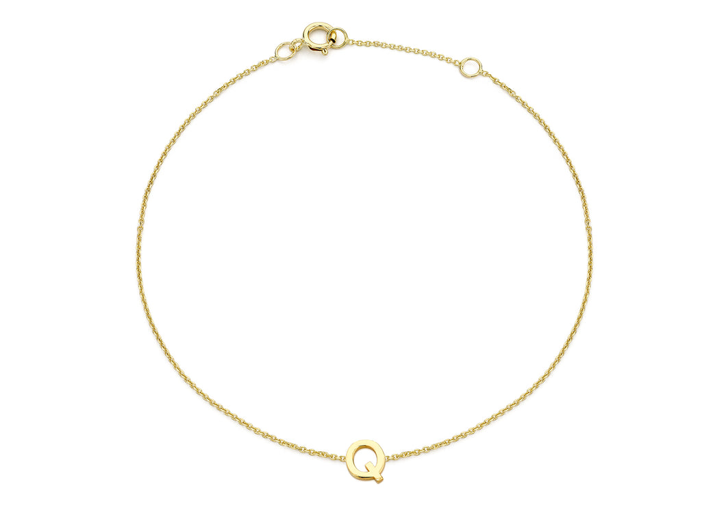 9ct Yellow Gold Initial 'Q' Bracelet - Product Code - 1.29.0166
