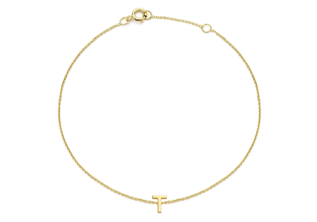 9ct Yellow Gold Initial 'T' Bracelet - Product Code - 1.29.0169