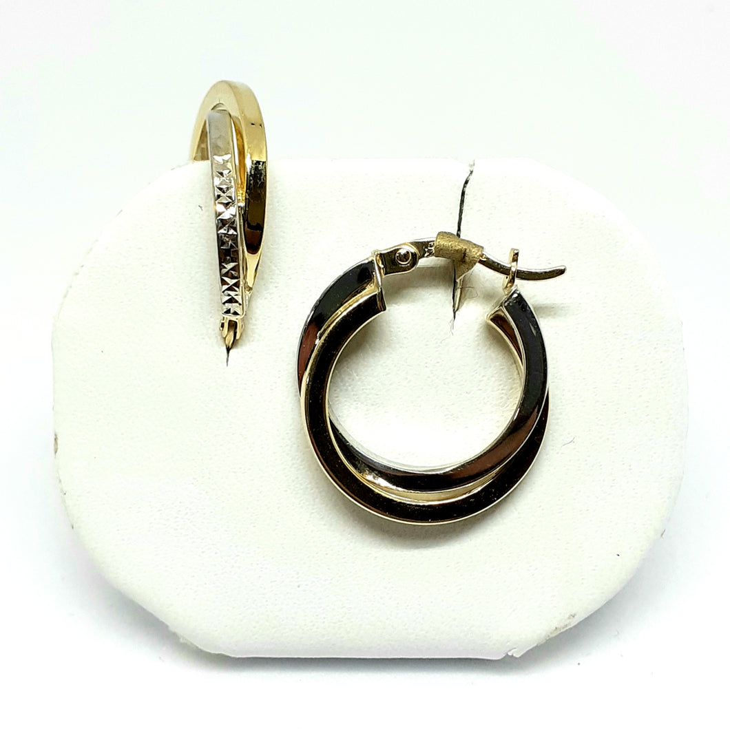 9ct Yellow & White Gold Hallmarked Hoop Earrings - Product Code - VX496