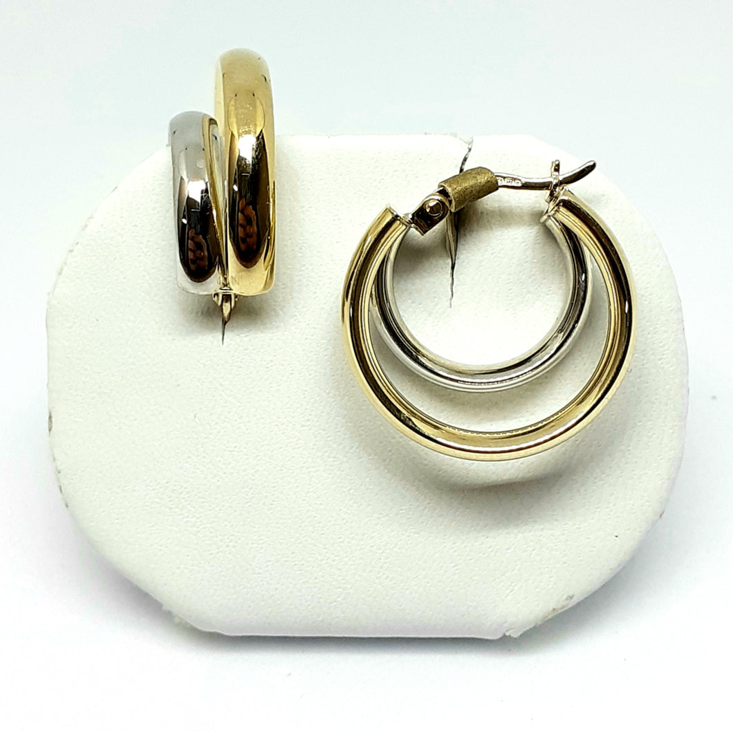 9ct Yellow & White Gold Hallmarked Hoop Earrings - Product Code - VX499