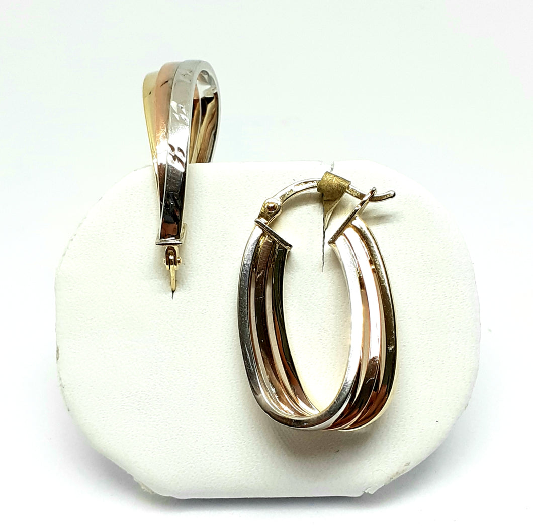 9ct Yellow, White & Rose Gold Hallmarked Hoop Earrings - Product Code - VX526