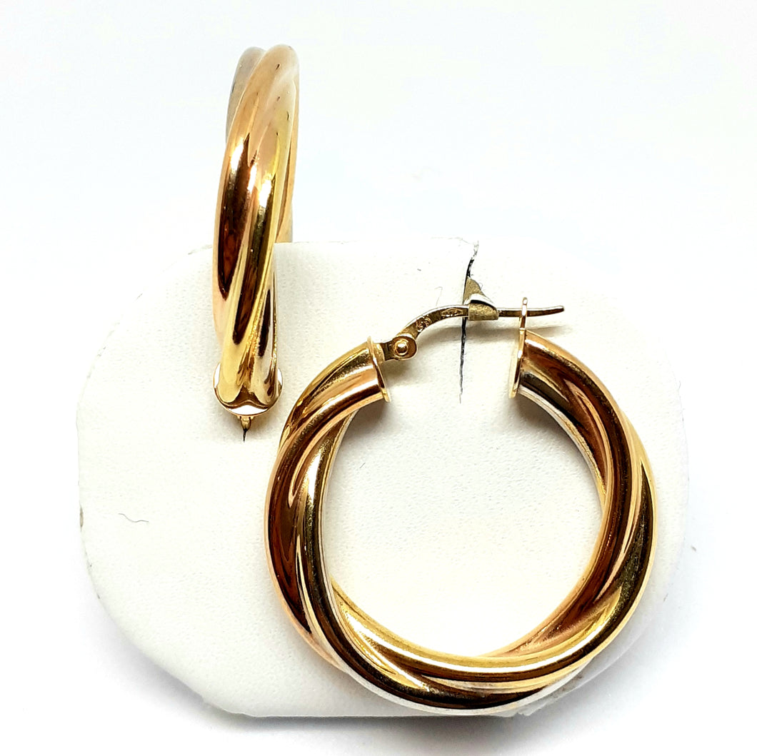 9ct Yellow, White & Rose Gold Hallmarked Hoop Earrings - Product Code - VX527