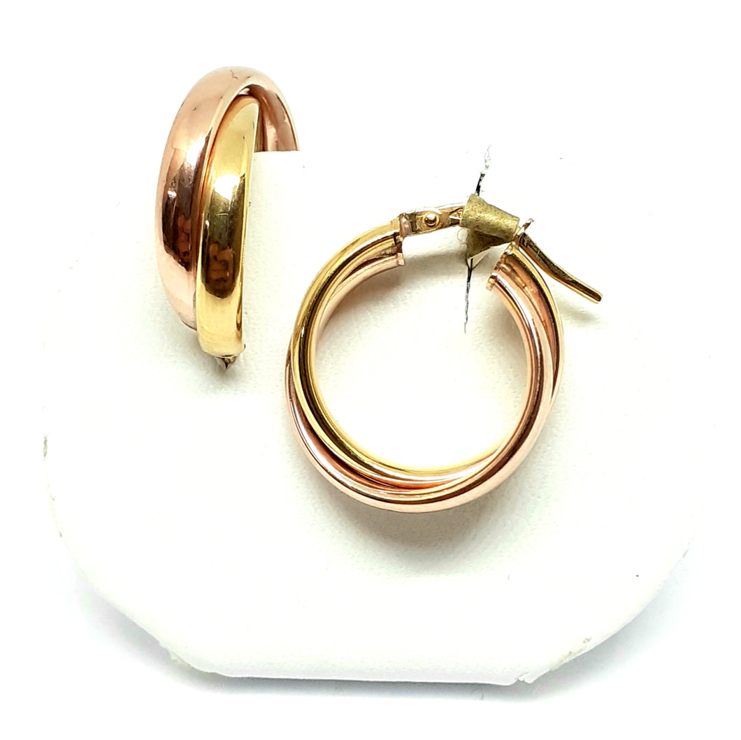 9ct Yellow & Rose Gold Hallmarked Hooped Earrings - Product Code - VX483