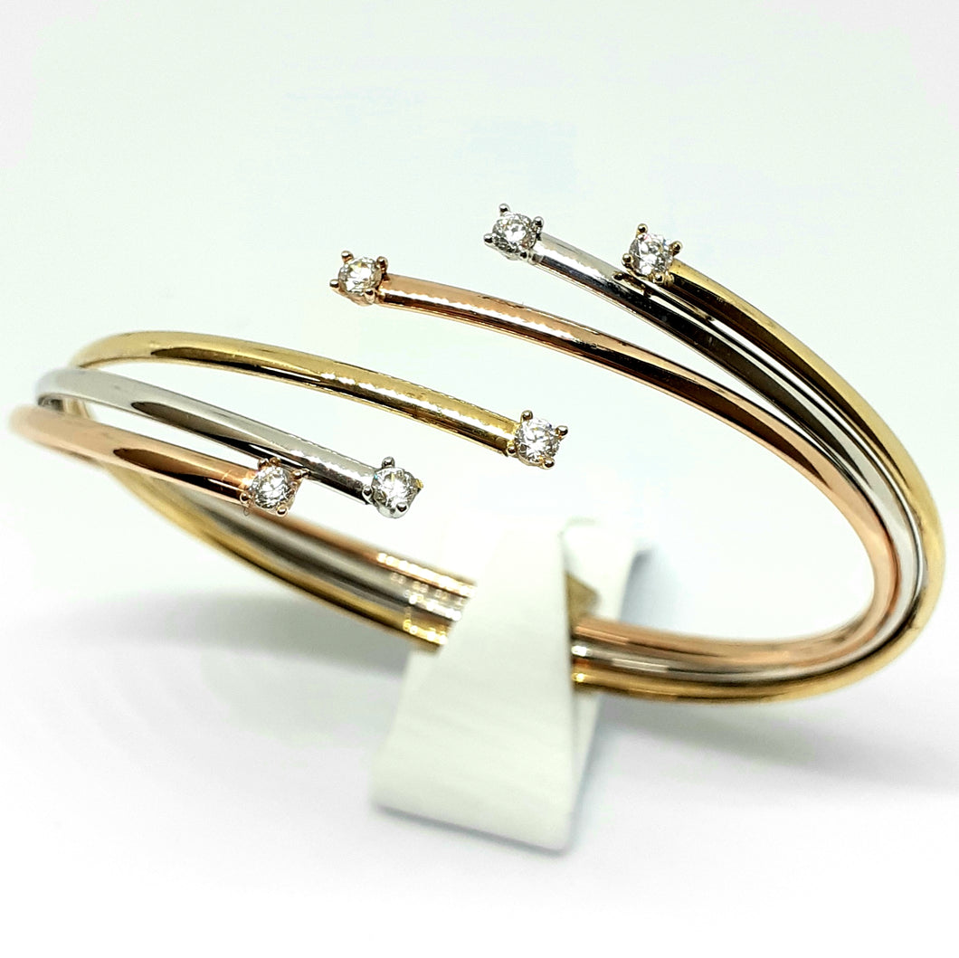 9ct Yellow, White & Rose Gold Hallmarked Stone Set Bangle - Product Code - VX525