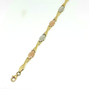 9ct Yellow, White & Rose Gold Hallmarked Stone Set Bracelet - Product Code - VX524