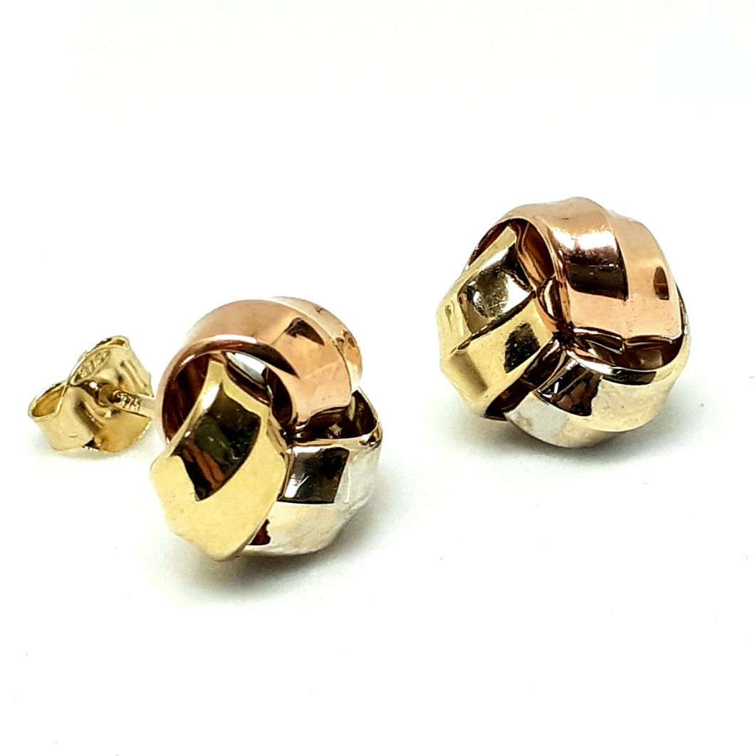 9ct Yellow, White & Rose Gold Hallmarked Stud Earrings - Product Code - VX528