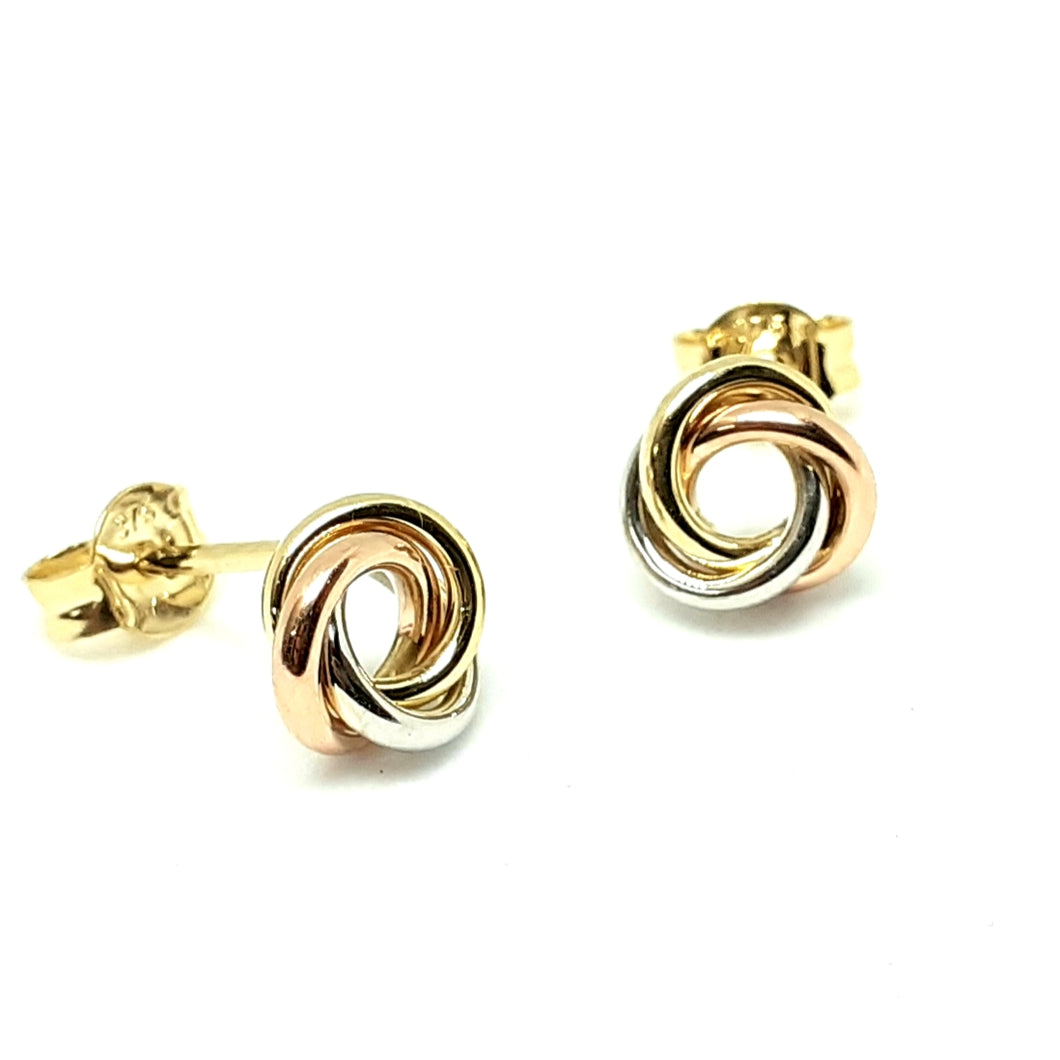 9ct Yellow, White & Rose Gold Hallmarked Stud Earrings - Product Code - VX529