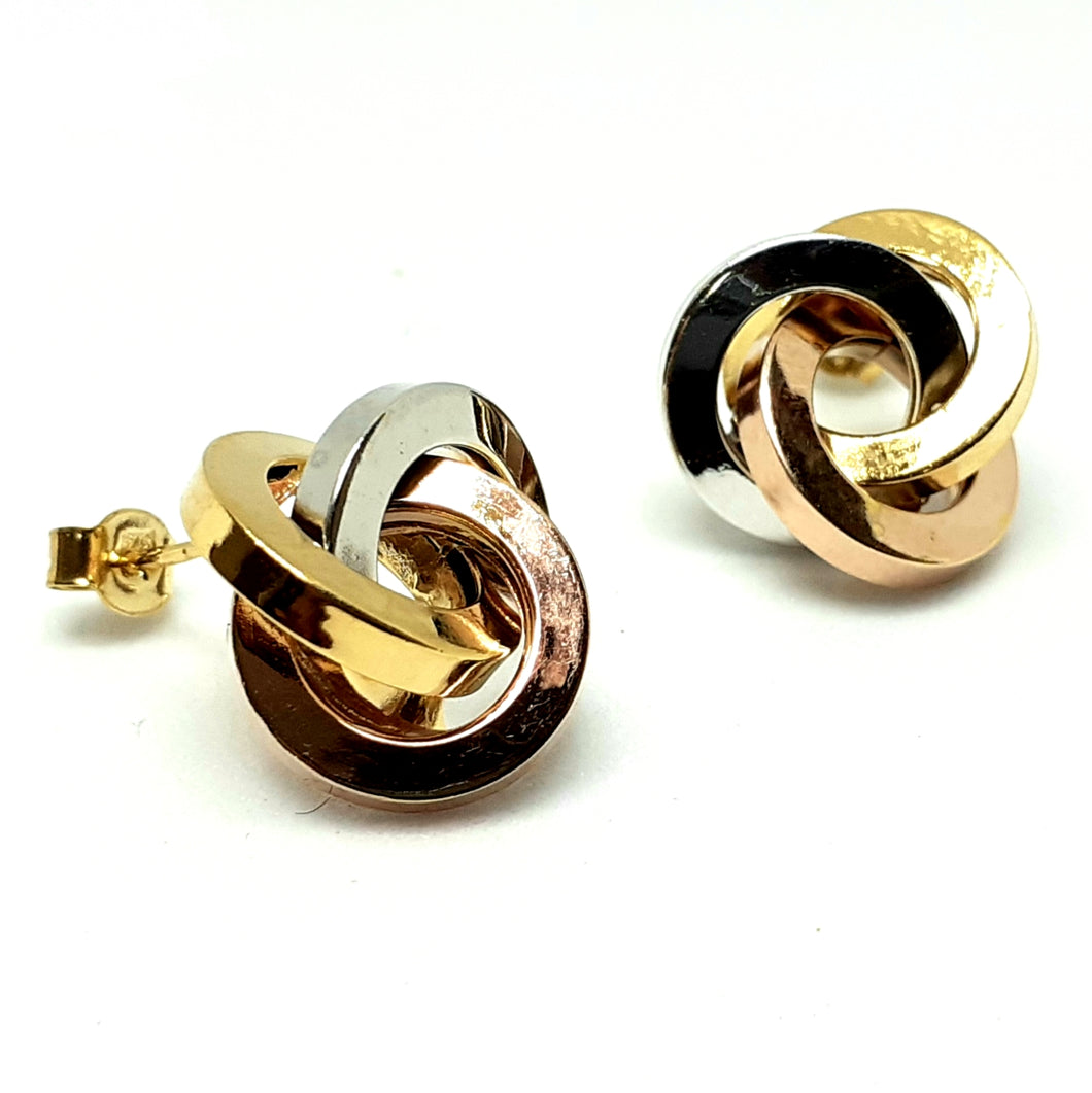 9ct Yellow, White & Rose Gold Hallmarked Stud Earrings - Product Code - VX533