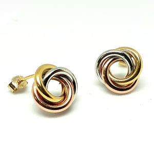 9ct Yellow, White & Rose Gold Hallmarked Stud Earrings - Product Code - VX535