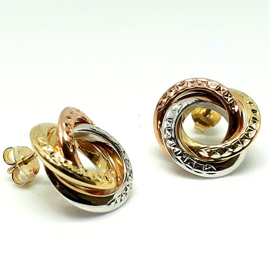 9ct Yellow, White & Rose Gold Hallmarked Stud Earrings - Product Code - VX537
