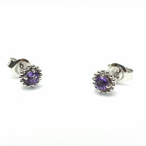 Amethyst Silver Hallmarked Beaded Edge Earrings - Product Code - A590