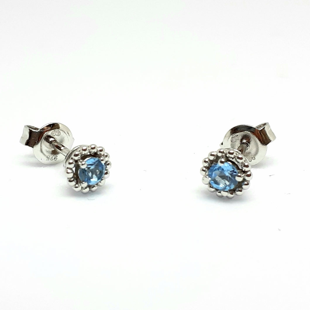 Blue Topaz Silver Hallmarked Beaded Edge Earrings - Product Code - A592