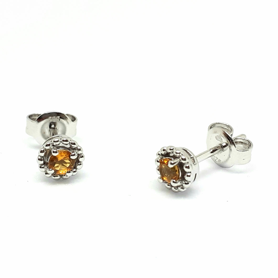 Citrine Silver Hallmarked Beaded Edge Earrings - Product Code - A593