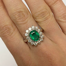 Load image into Gallery viewer, Cushion Shaped Emerald &amp; Diamond Ring - Product Code - E591
