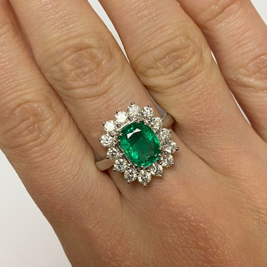 Cushion Shaped Emerald & Diamond Ring - Product Code - E591