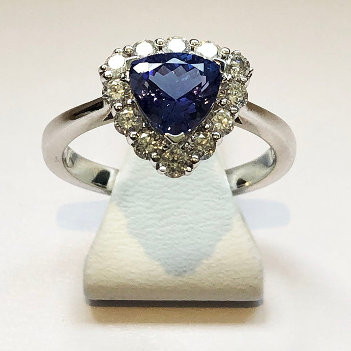 Diamond and Tanzanite Triangle White Gold Ring