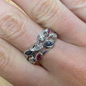 Diamond, Ruby and Sapphire Designer Band Ring - Product Code - D33