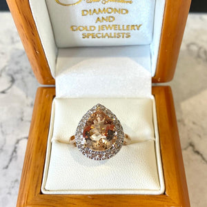 3.50ct Pear Shaped Morganite & Diamond Ring - E597