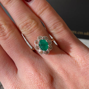 Emerald & Diamond Flower Design Ring - E604