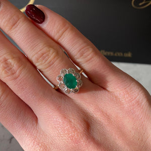 Emerald & Diamond Flower Design Ring - E604