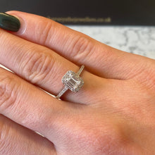 Load image into Gallery viewer, 18ct Emerald Cut Diamond Halo ring - G722
