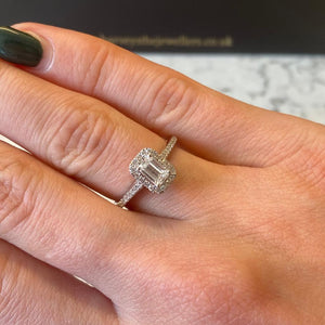 18ct Emerald Cut Diamond Halo ring - G722