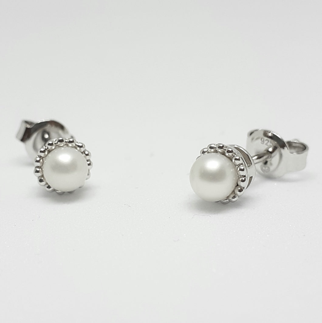 Pearl Silver Hallmarked Beaded Edge Earrings - Product Code - A599