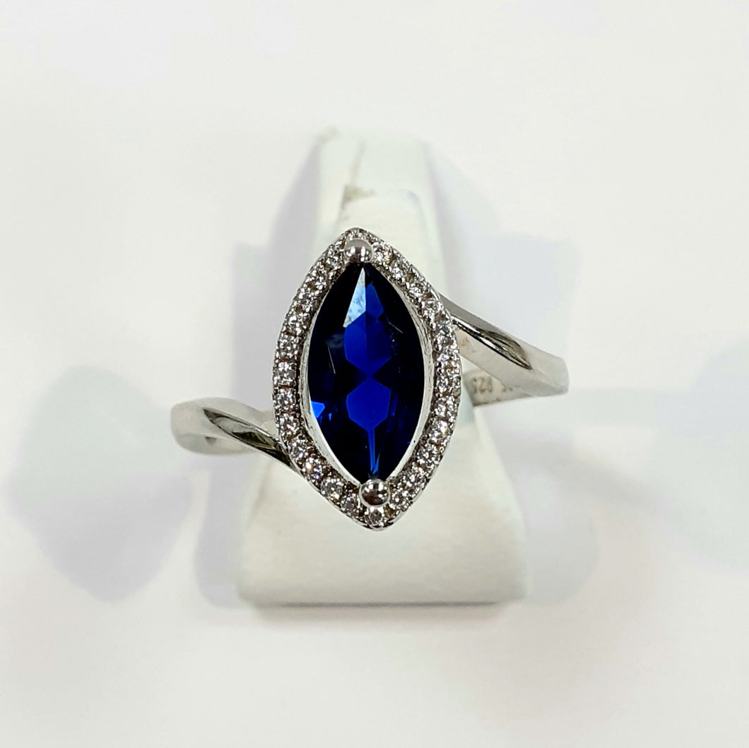 Silver Hallmarked Blue and White Stone Ring Product Code - I567