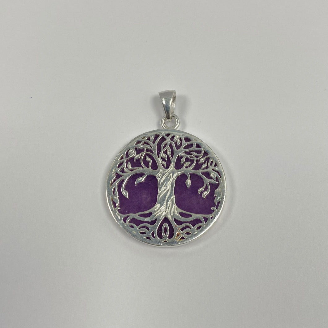 Purple Jade Silver Tree of Life Silver Pendant - Product Code - M811