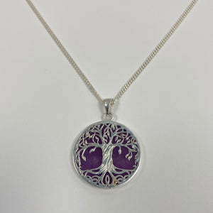 Jade Purple Tree of Life Silver Pendant & Adjustable Slider Chain - Product Code - M811 & VX805