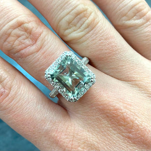 Green Amethyst & Diamond Ring - R132
