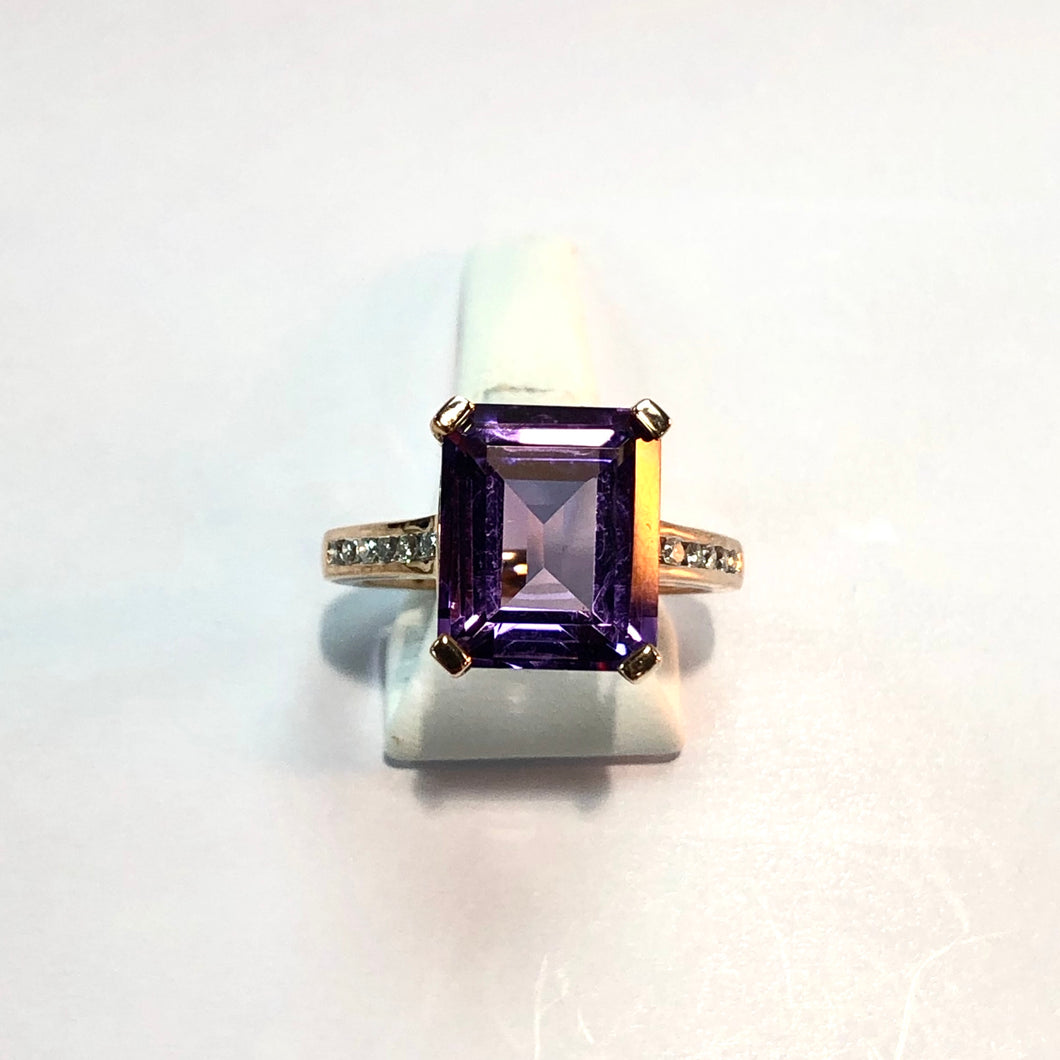 Rose Gold Hallmarked Amethyst & Diamond Ring - Product Code - A311