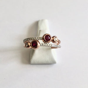 Rose Gold Hallmarked 375 Ruby & Diamond Band Ring - Product Code - A385