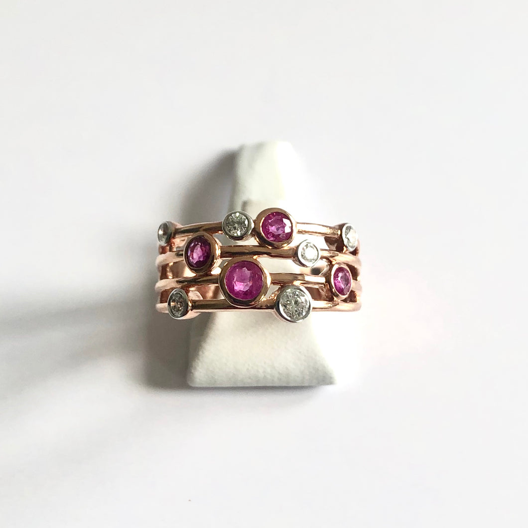 Rose Gold Hallmarked Ruby & Diamond Ring - Product Code - A399