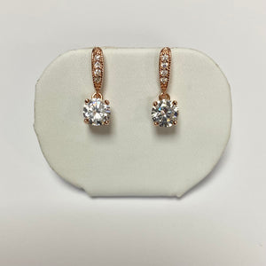Rose on Silver Stone Set Earrings - Product Code - VX270
