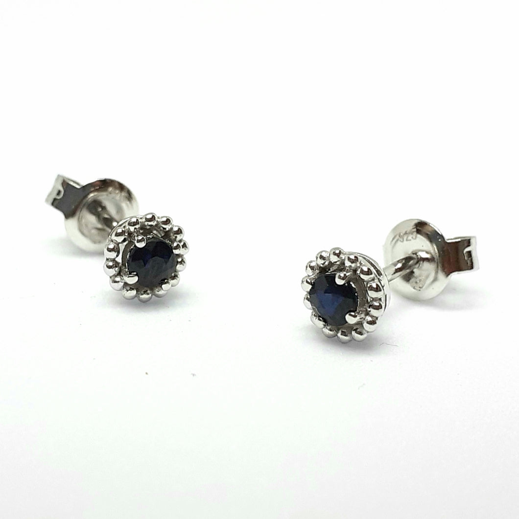 Sapphire Silver Hallmarked Beaded Edge Earrings - Product Code - A601