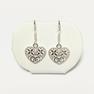 Silver Heart Drop Earrings - Product Code - VX259