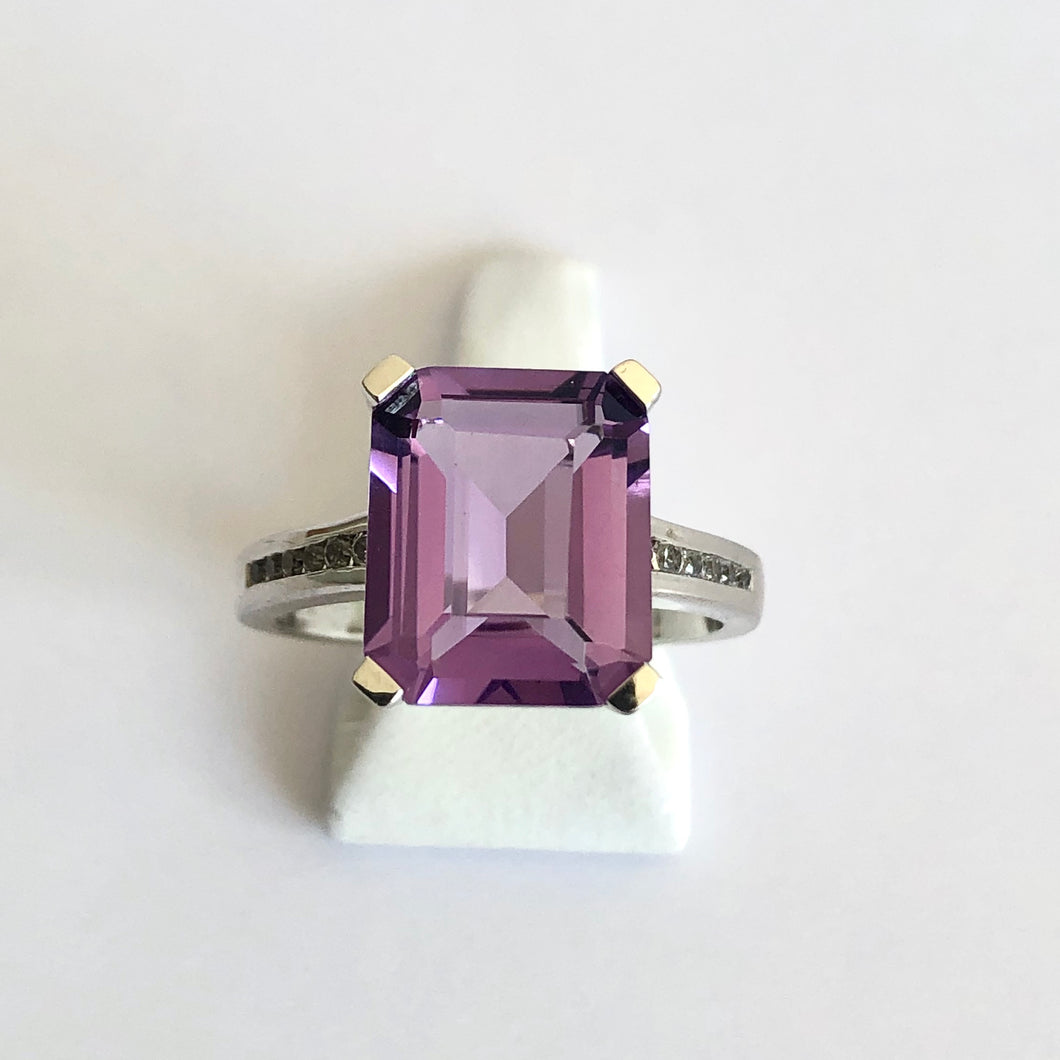Silver Hallmarked Amethyst & Cubic Zirconia Ring - Product Code - A350