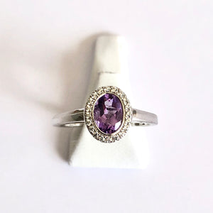 Silver Hallmarked Amethyst & Cubic Zirconia Ring - Product Code - A504